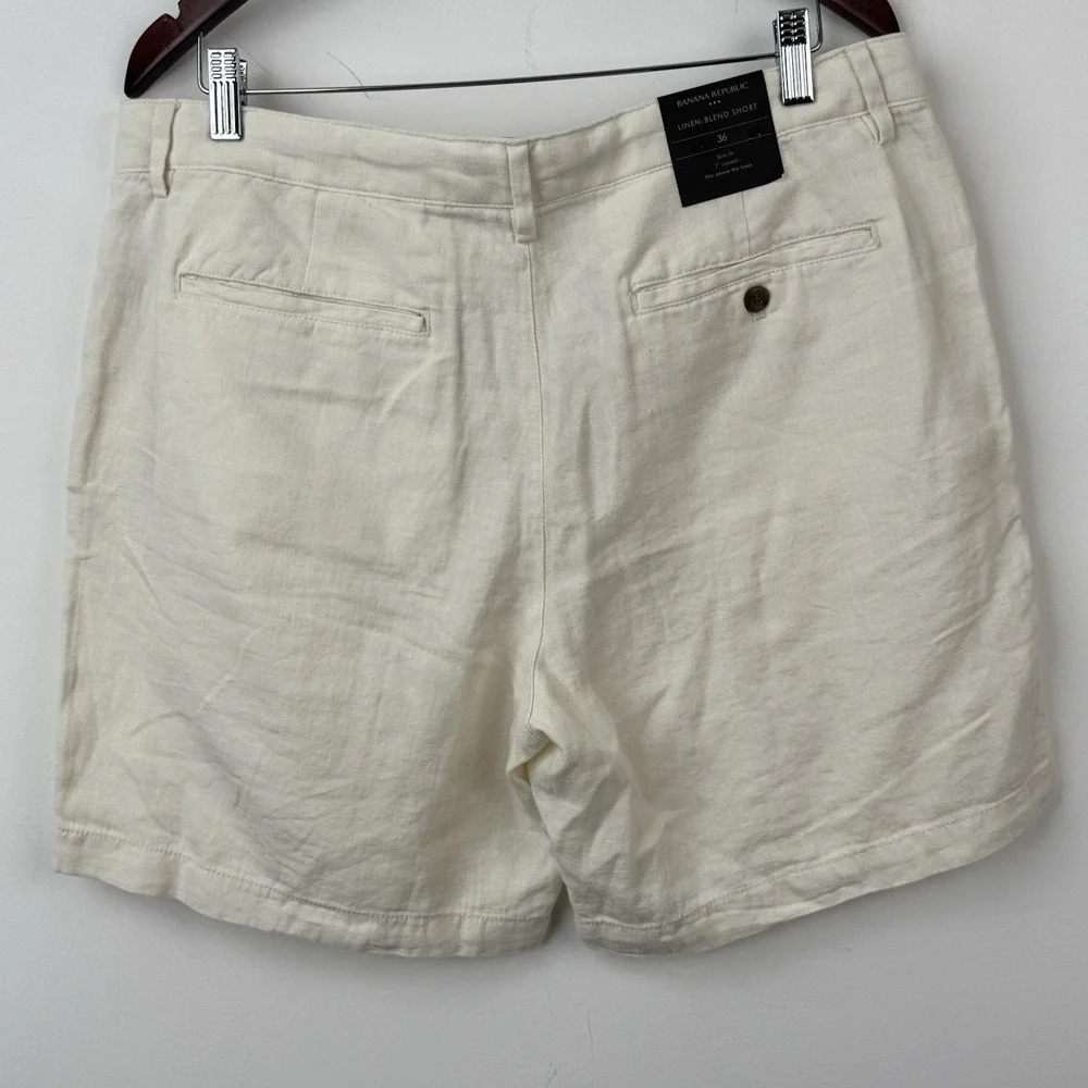 Banana Republic Shorts Mens 36 White Linen Blend Camp Resort Travel Vacation NEW